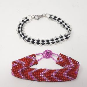 Beaded Red and Black Bracelet Set